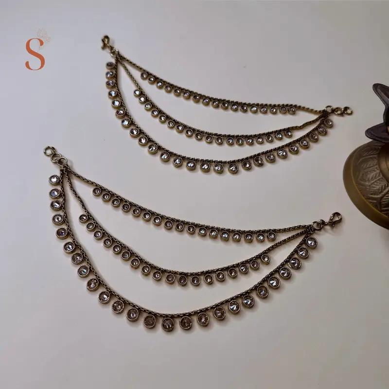Bronskleurige accessoires voor oorbellen - set van 3 rijen met ronde stenen