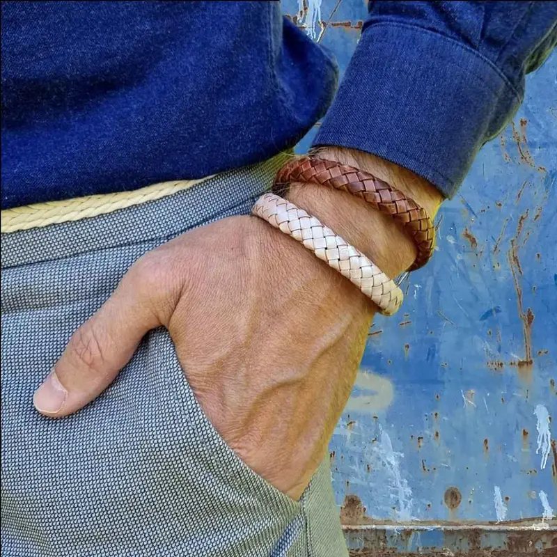 Bruine Leren Armband Heren Tierra Bossa- Cognac - Gevlochten