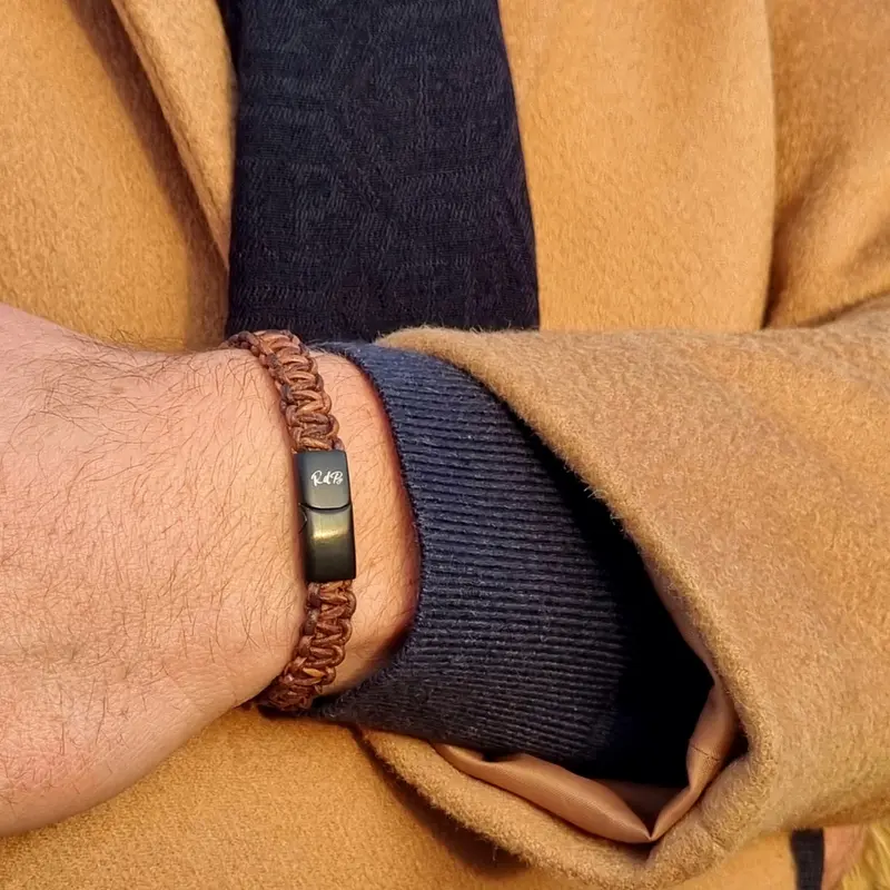 Bruine Leren Heren Armband Hunter Bay - Gevlochten