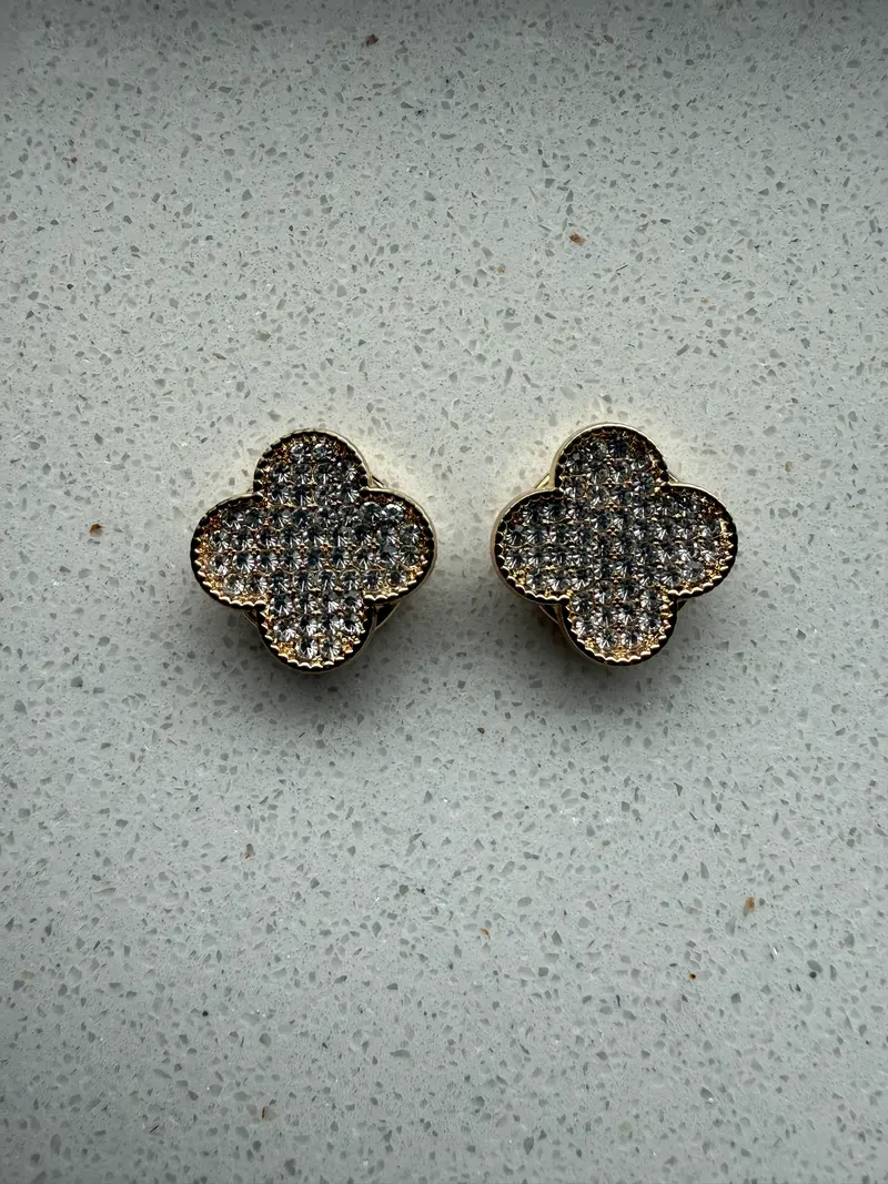 Button Cover Set Flower Clover Strass Goud