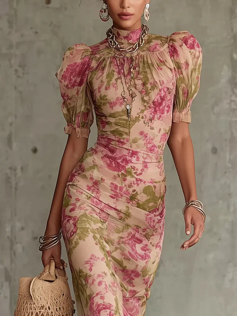 Calia - Florales Softtouch-Kleid in Meerjungfrau-Silhouette