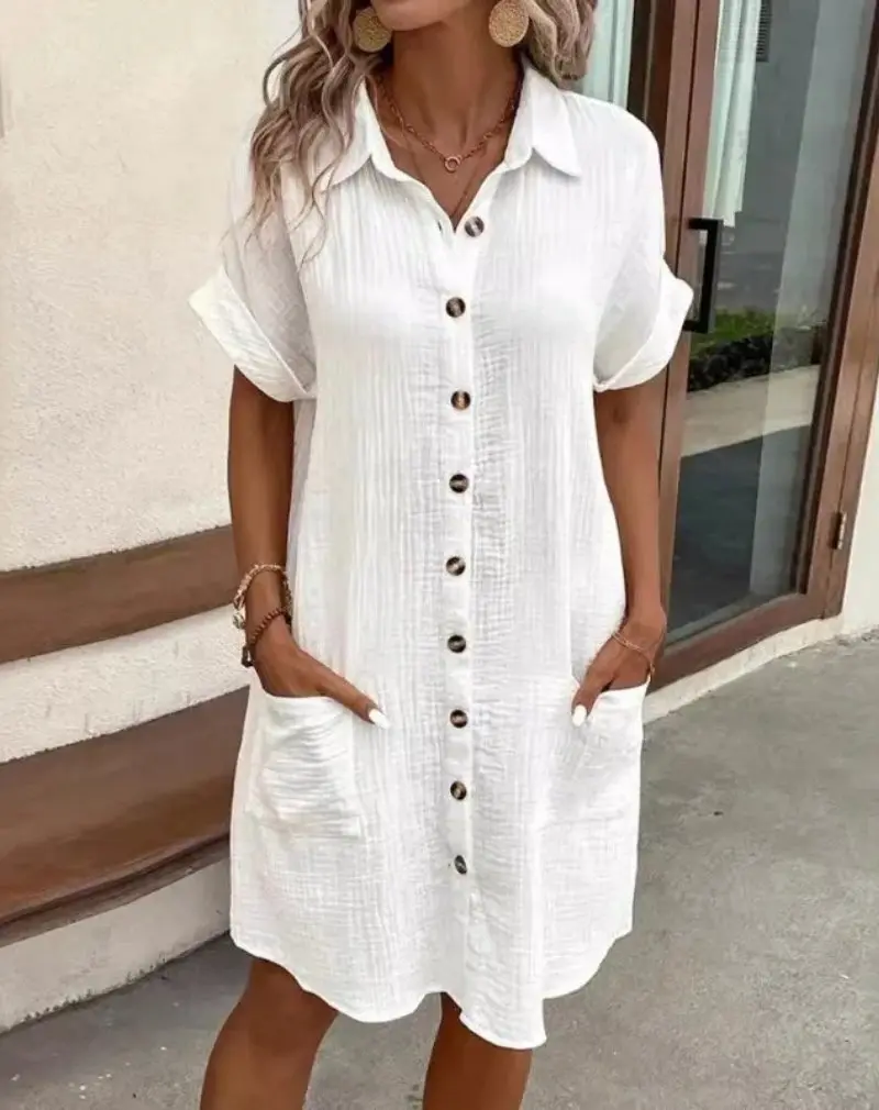 Charlotte | Hemdkleid Kurzarm Baumwolle Knopfleiste Kragen