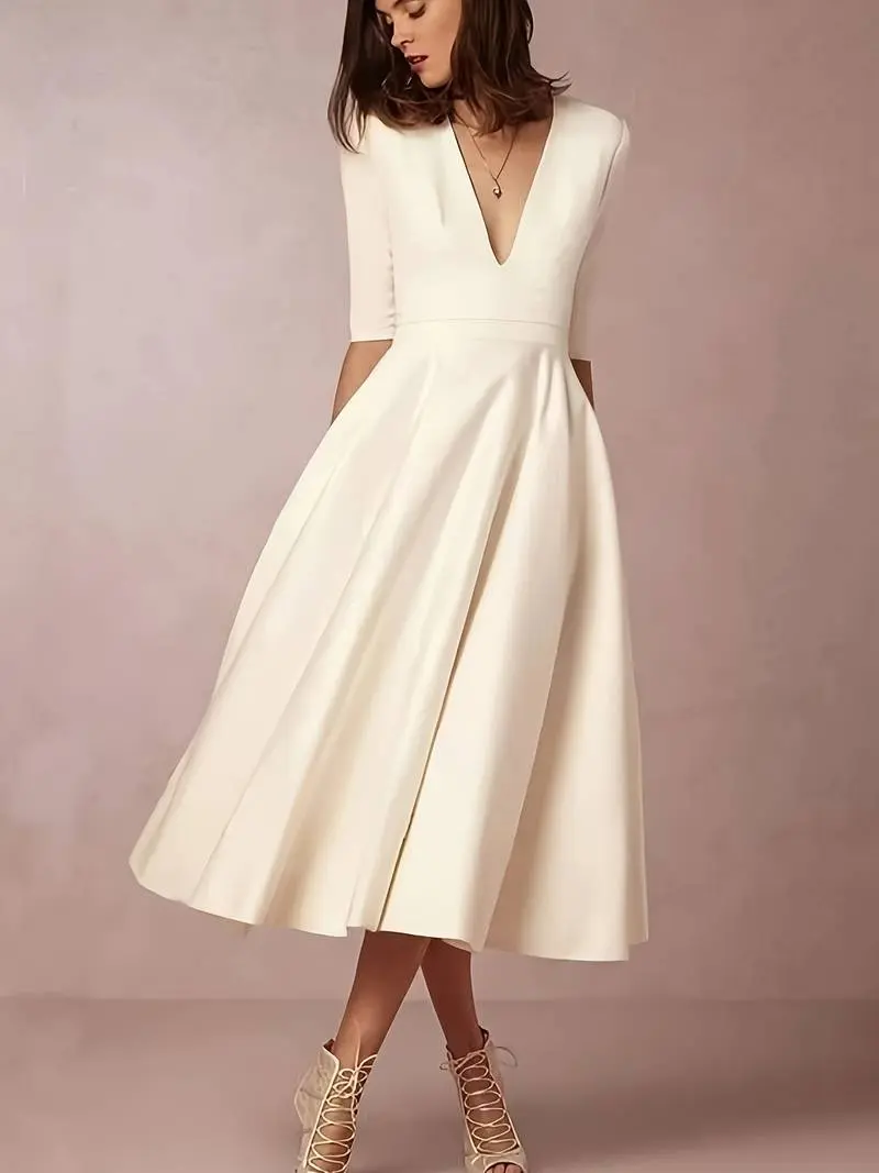 Christine | Damen Elegantes V-Ausschnitt Hochzeitsgast Midikleid – V-Neck Midi 2026