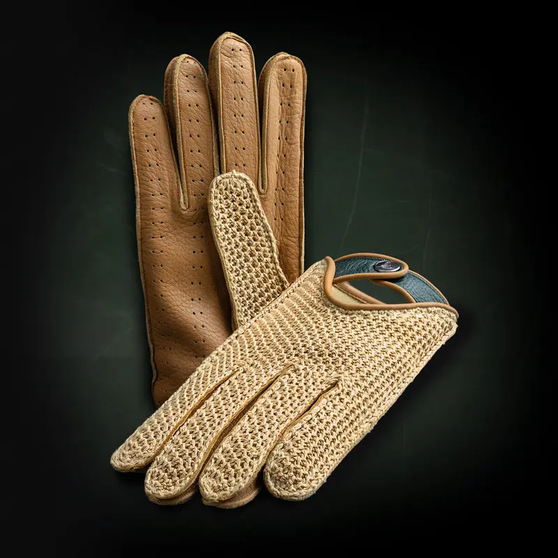 Crochet Grand Prix Beige driving gloves