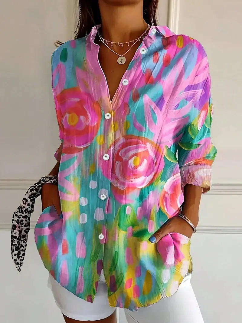 Dagmar | Damen Elegantes Langarmshirt Bedrucktes Muster – Print Langarm