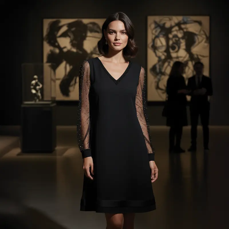 Damen-Abendkleid mit V-Ausschnitt und Glitzerärmeln