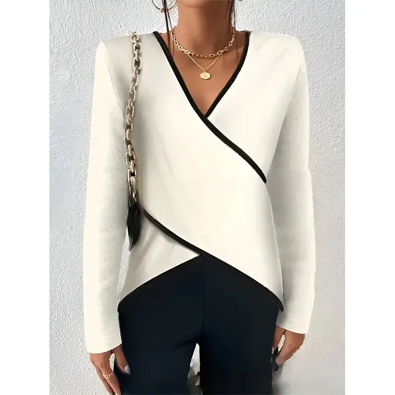 Damen Business Casual V-Ausschnitt Bluse