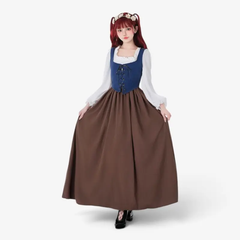 Damen Dirndlkleid mit Schnürmieder und Rüschenärmeln