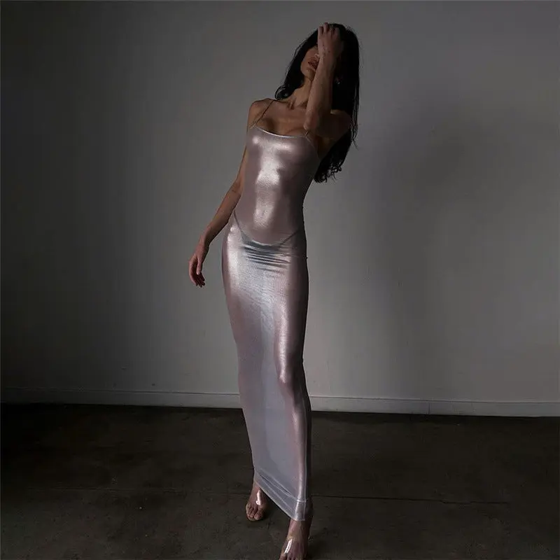 Damen Maxi-Strandkleid aus leichtem Material mit feinen Spaghettiträgern Drune