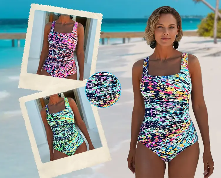 Damen Mehrfarbiger Grafik Einteiler Badeanzug – Stilvolle Strandmode