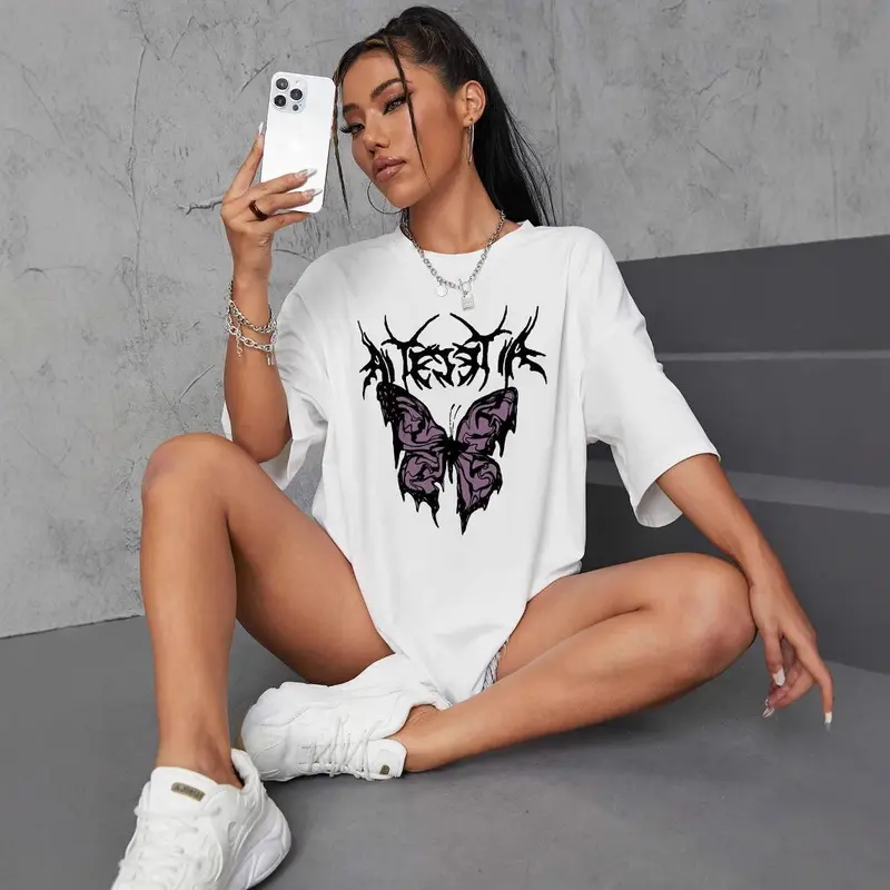 Damen oversized T-Shirt mit kreativem Schmetterlingsdesign Drune