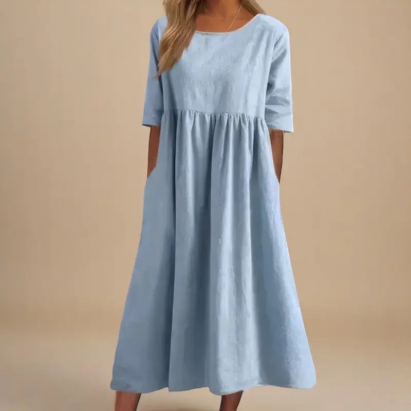 Damen Rundhals Relaxed Fit Sommer Midikleid