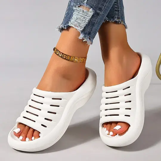 Damen Slip On Sandalen Mit Dicker Sohle