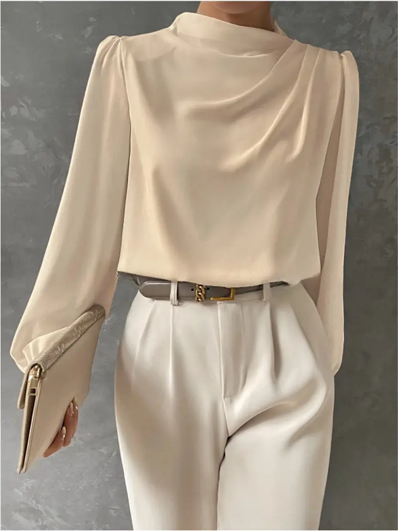 Damen Sommer Drapiert Langarm Bluse