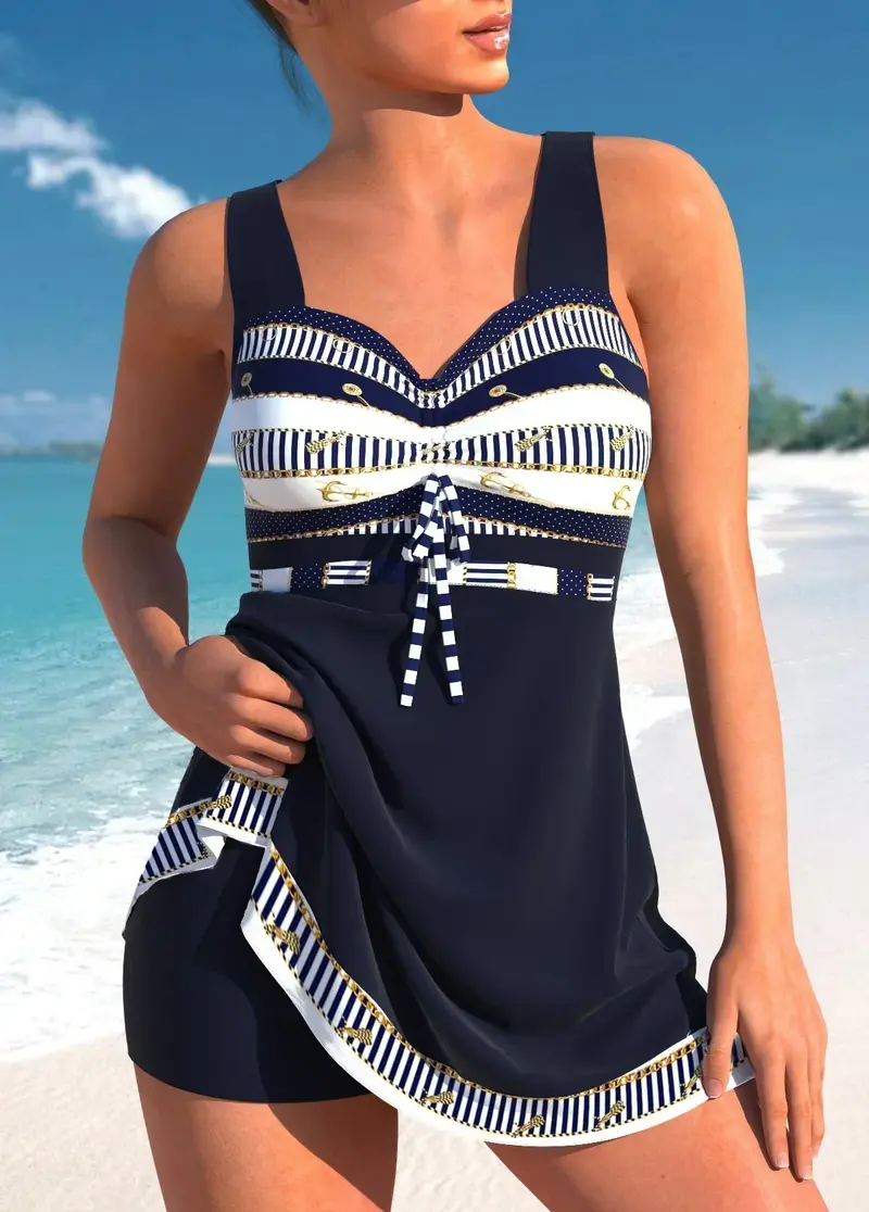 Damen Sportlicher Zweiteiliger Badeanzug – Tankini Top Mit Shorts