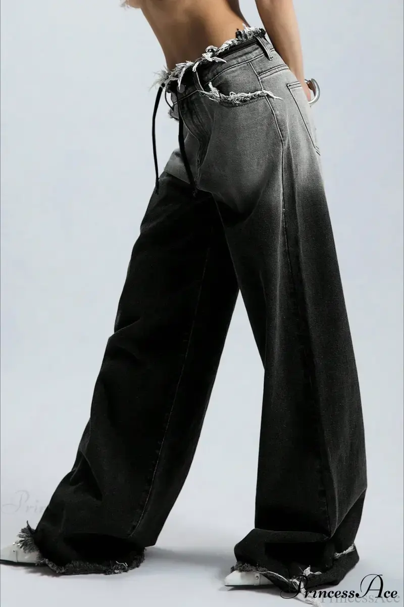 Damen Wide Leg Jeans Mit Ombre Verlauf