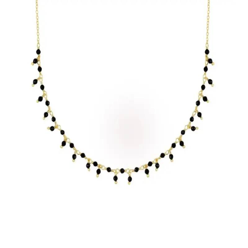 Dames Ketting Met Zwarte Edelsteentjes Isadora - Goldplated Zilver - Spinel
