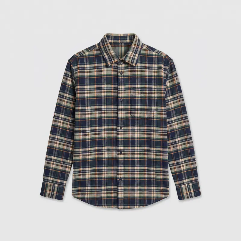 Darkpark Keanu Japanese Tartan Check Cotton Shirt Beige/ Blue/ Green