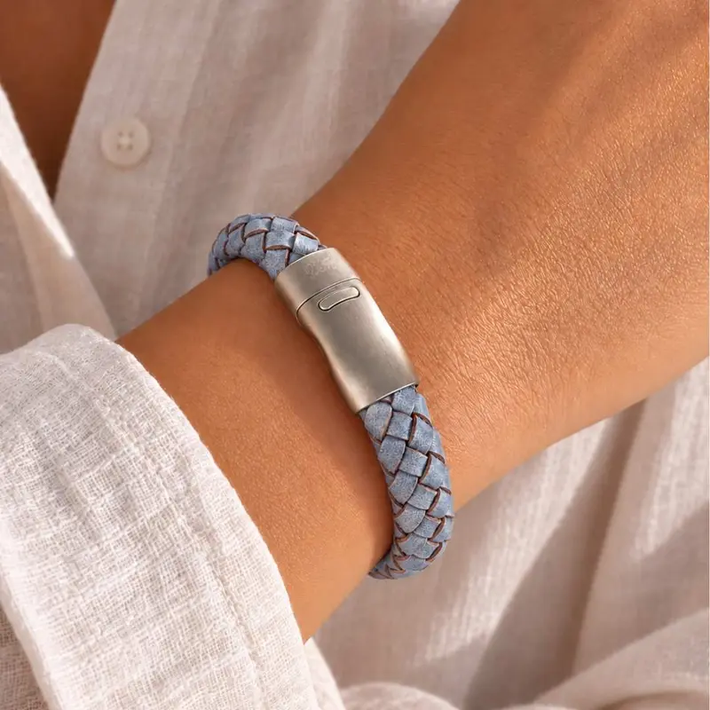 Denim Blauwe Leren Dames Armband