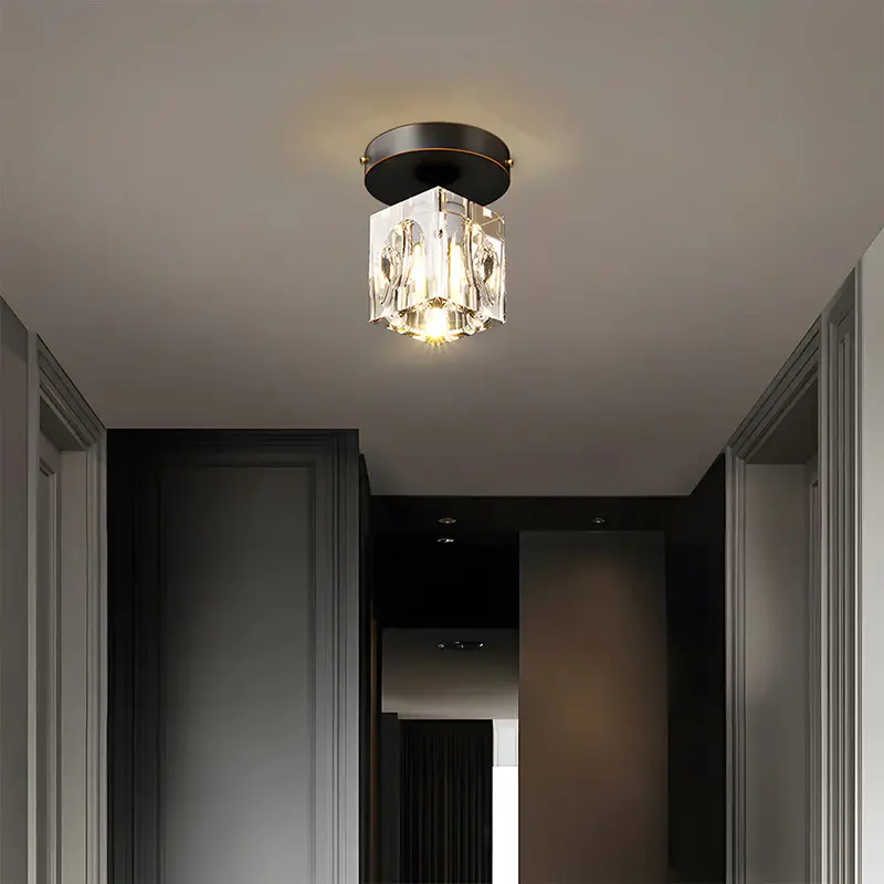 Designer Ceiling Light with Geometric Crystals and Metal Mount