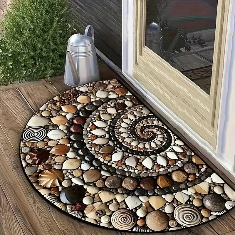 Deurmat Halfrond – Natuurlijke Kiezelprint met Antislip Basis voor Entree