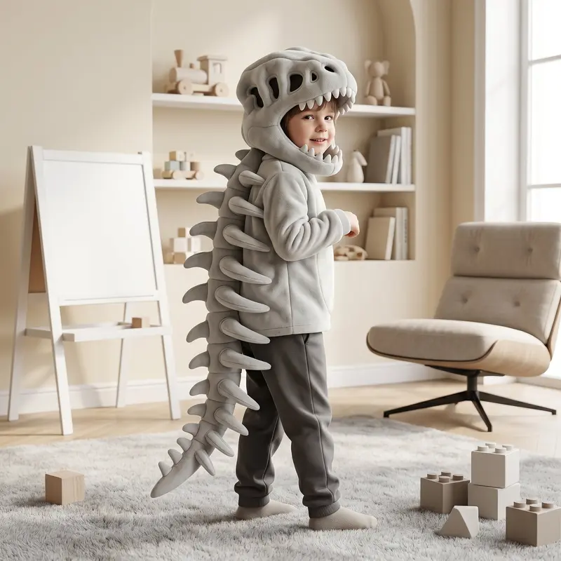 Dinocape met capuchon – zacht pluche, ribbenrug en twee lengtes