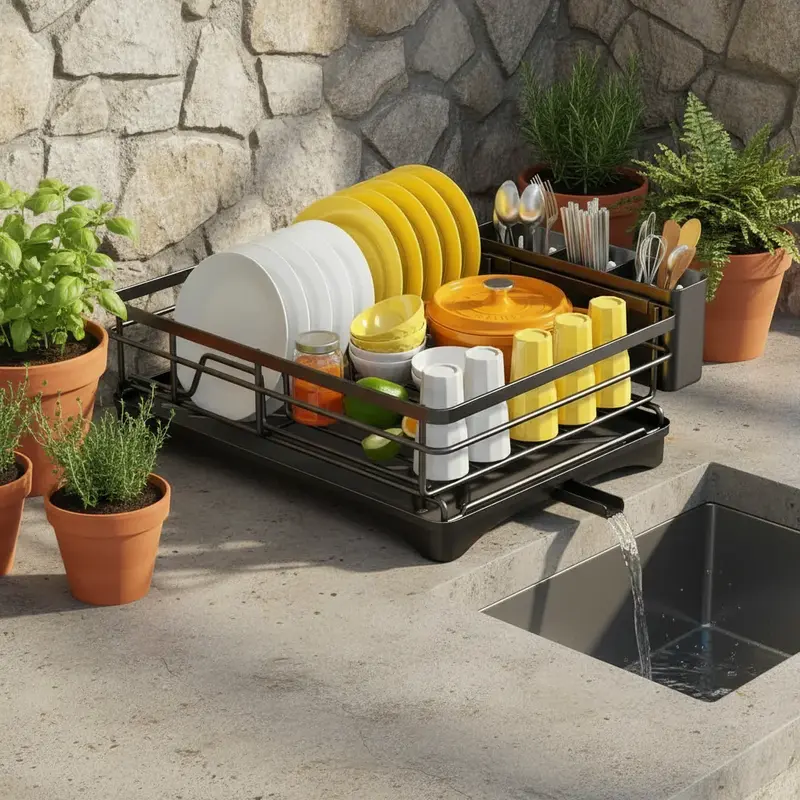 Dish Rack – Modern Design Made of Durable Plastic and Metal for Efficient Drying of Plates and Cutlery in the Kitchen