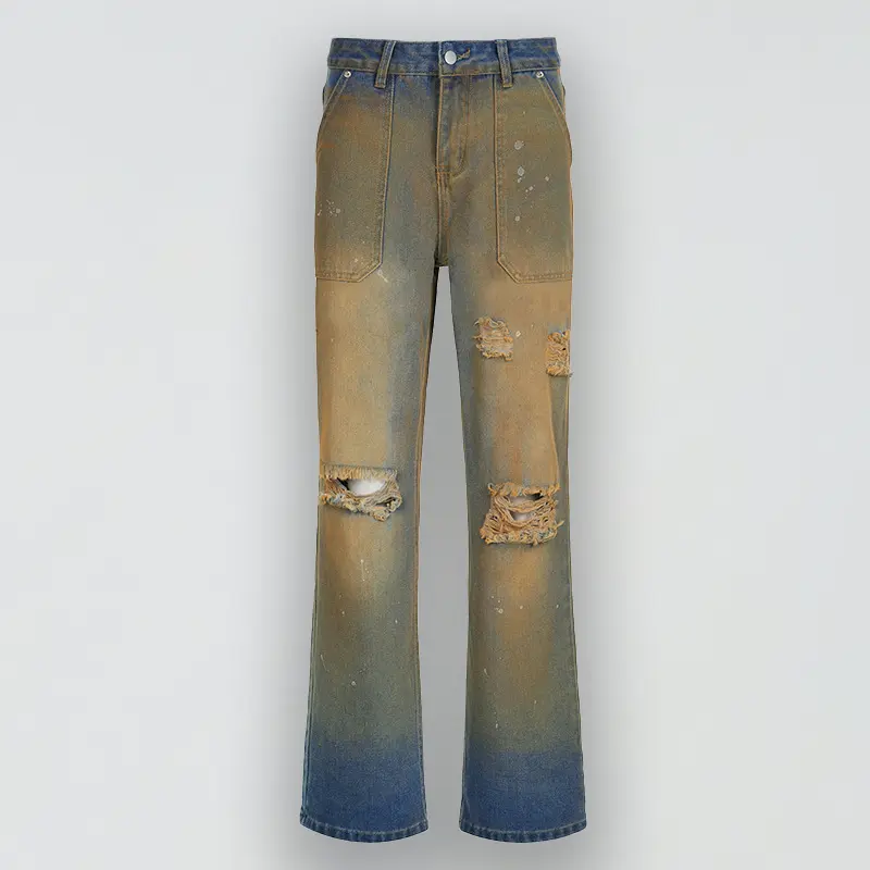 Distressed Straight Jeans
