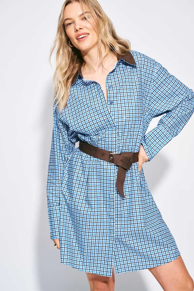 DRESS - Indy Check Sapphire Blue