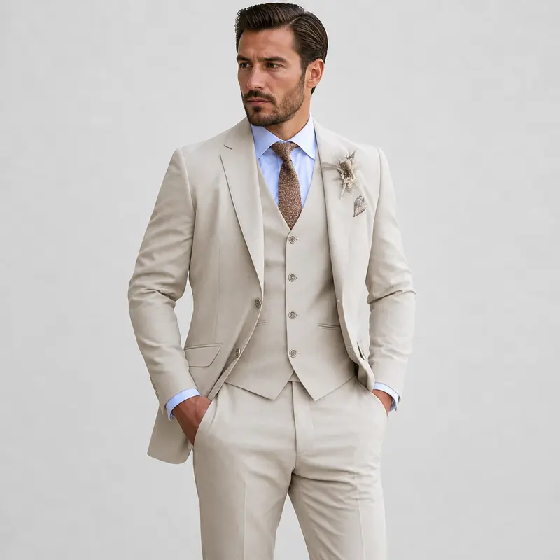 Driedelig herenpak – blazer, gilet en pantalon in een slanke snit