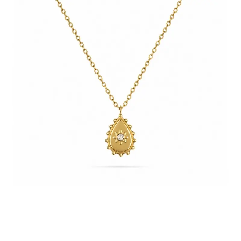 Druppel Ketting Goud Kleur Met Steentje | Verguld staal