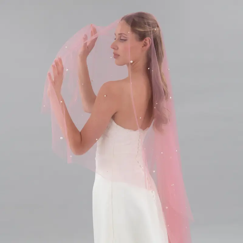 Dusty Pink Irregular Pearl Blusher Veil