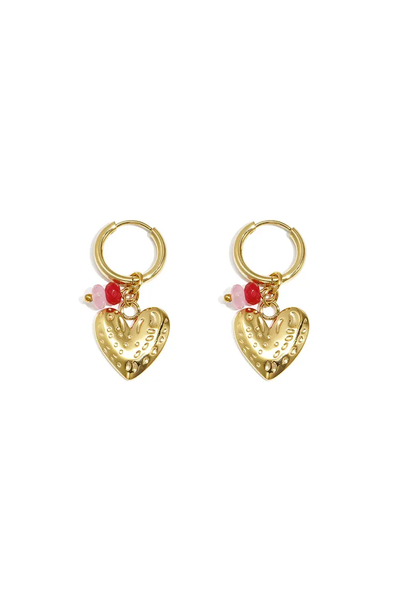 Earrings with heart and beads