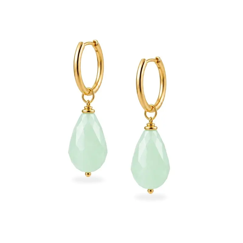 Edelsteen Oorbellen Verguld | Groene Steen Chalcedoon