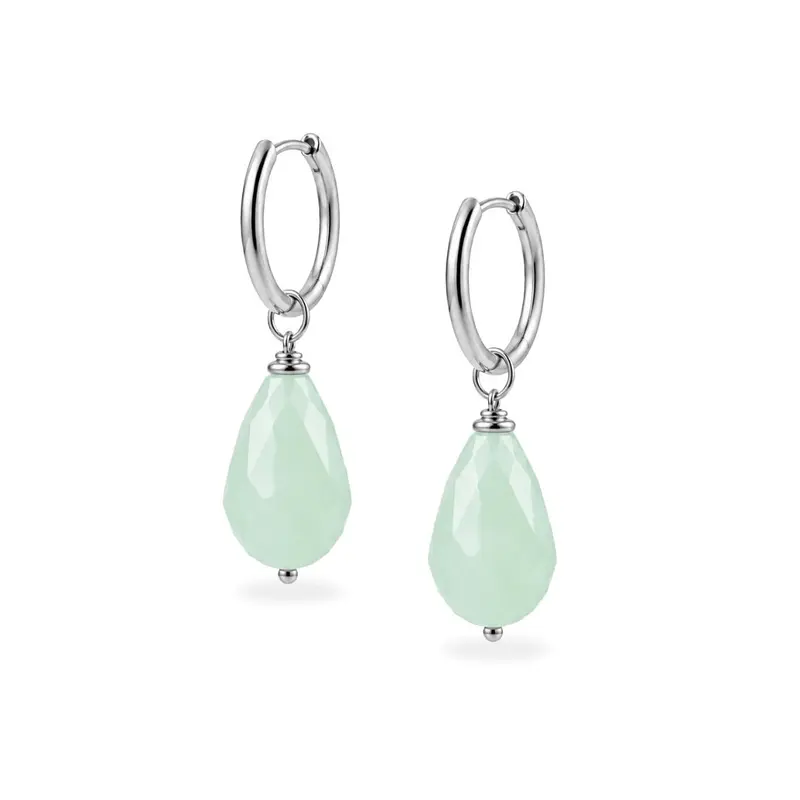 Edelsteen Oorbellen Zilver | Groene Steen Chalcedoon
