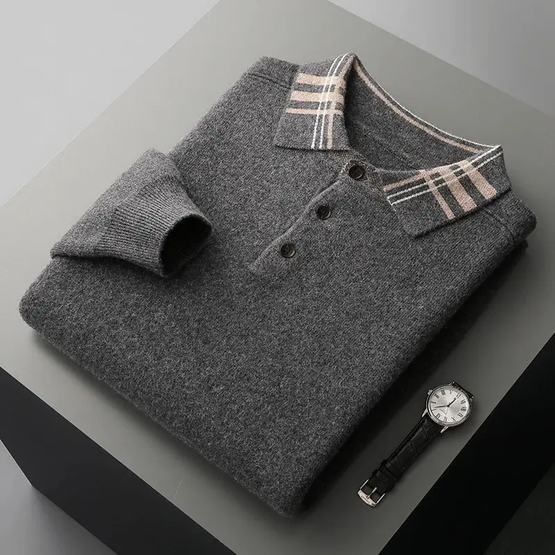 Edith | Herren Winter Klassischer Strick-Polopullover