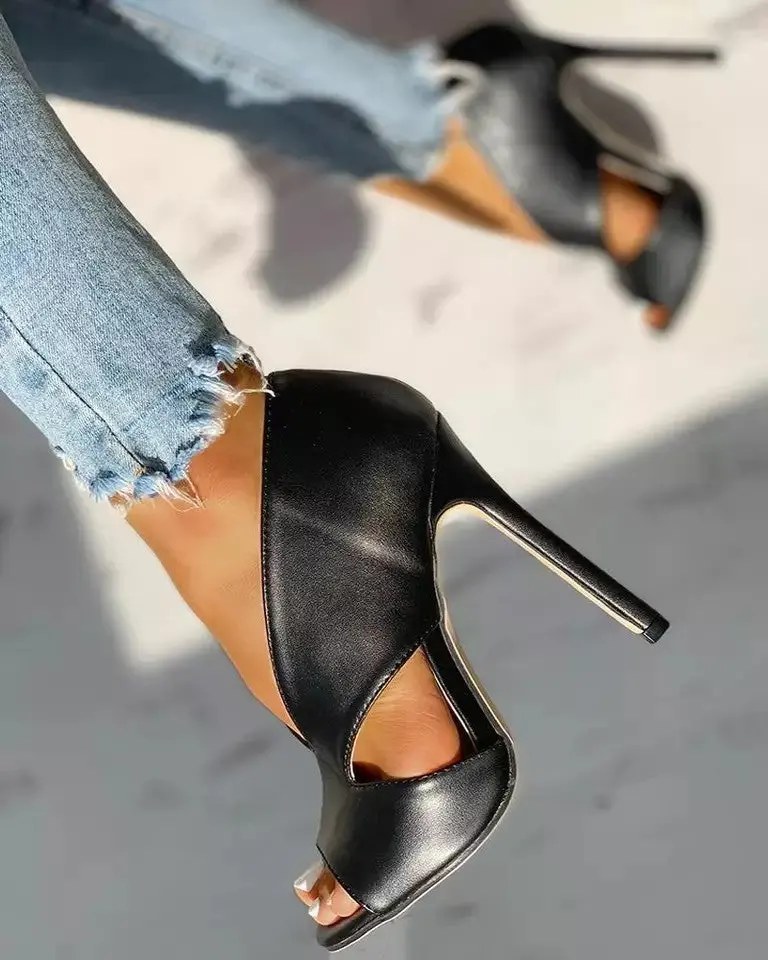 Elegante Damen-Stiletto-Pumps aus Kunstleder mit offener Zehenpartie – Elegante High Heels