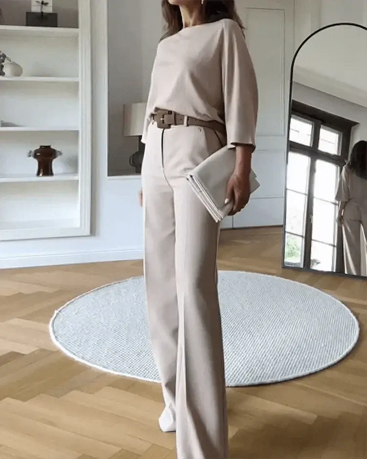 Elegante Top met Wijde Broek - Tweedelige Set