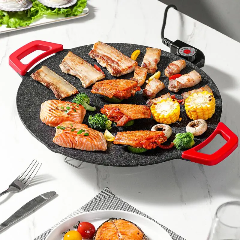 Elektrische grillplaat – ronde anti-aanbak grill met warmteregeling