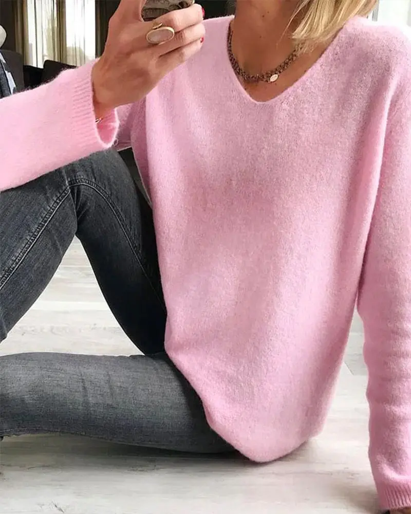 Elena | Eleganter und bequemer Langarmpullover mit V-Ausschnitt