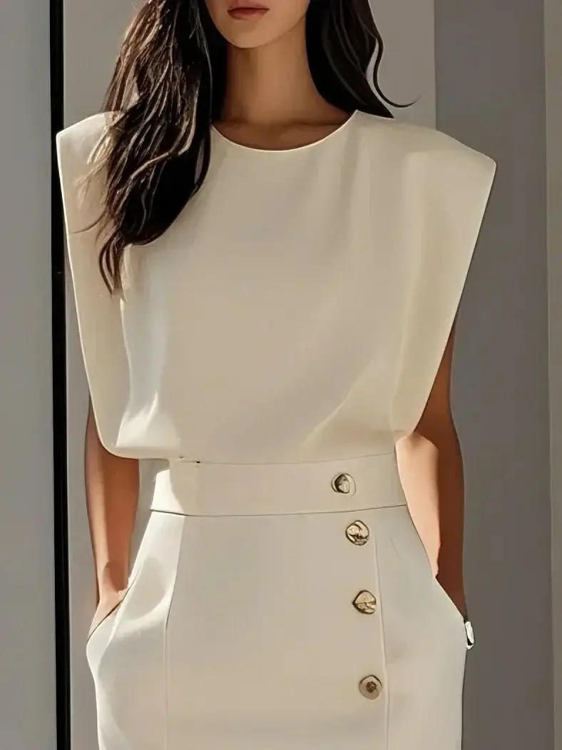 Elisabeth | Ärmelloses Midi Kleid mit Knopfleiste