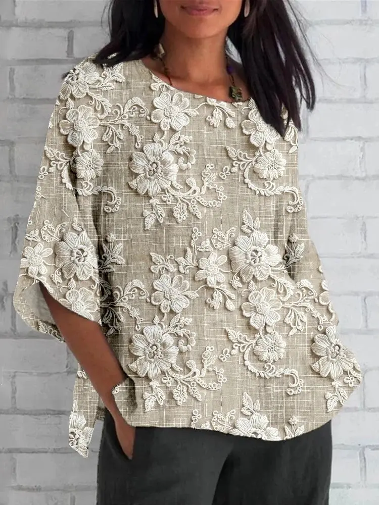 Emilia | Damen Vintage Blumen Langarm Locker Bluse