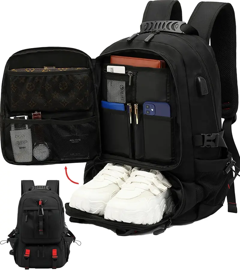 Expandable Travel Backpack – 60L, Water-Resistant with USB Charging Port for Business Trips or Adventure Vacations