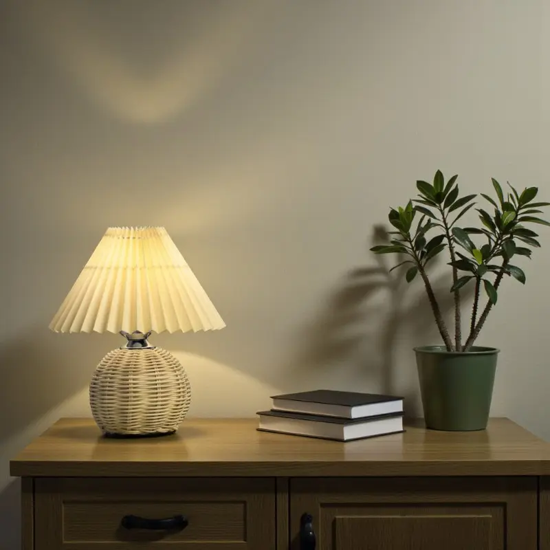Faltbare - Rattan Tischlampe kompakt