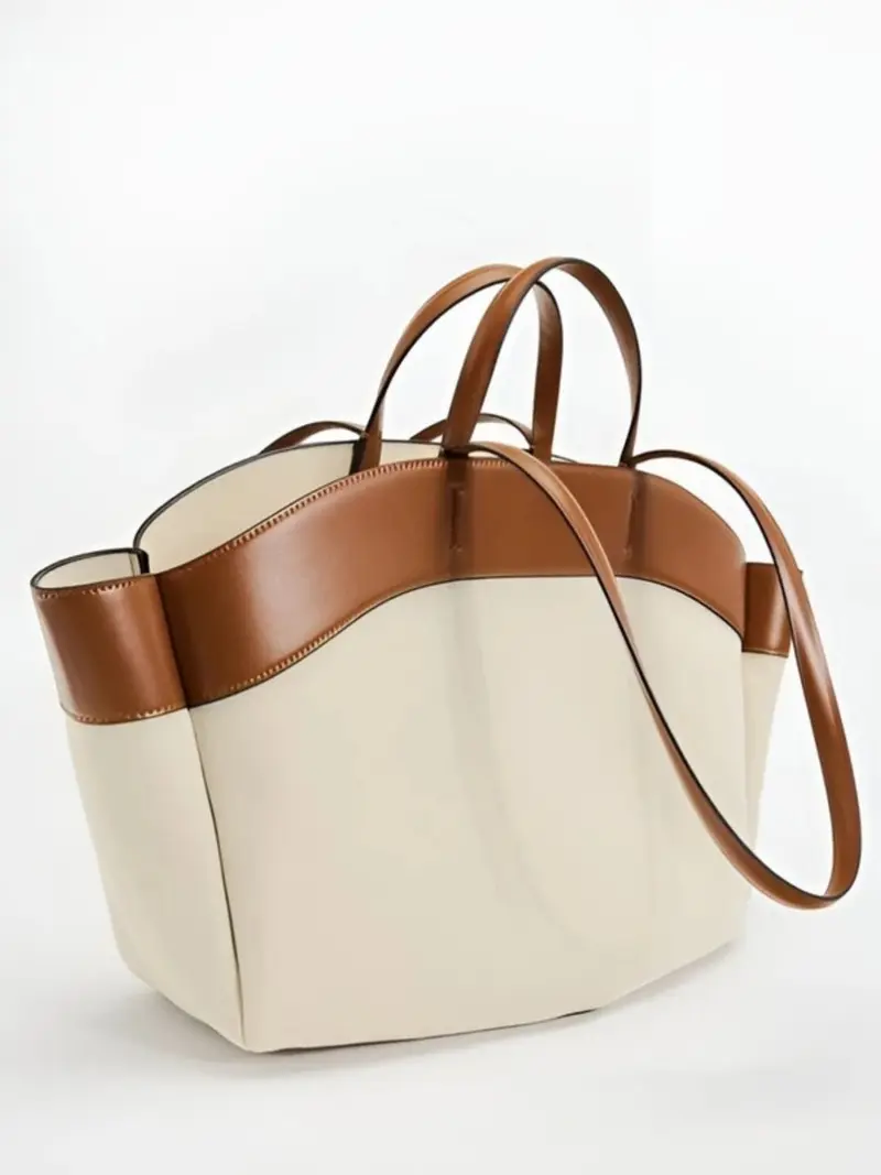 Fiona | Damen Grosse Canvas Schultertasche mit Lederdetails
