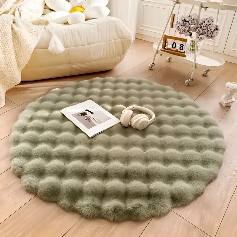 FluffCush - Teppich - Runder Fleece Teppich rutschfest 90x90