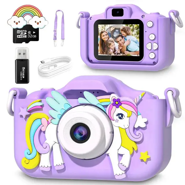 Fototoestel voor kinderen – 32 GB-kaart, oplaadbare accu en koord