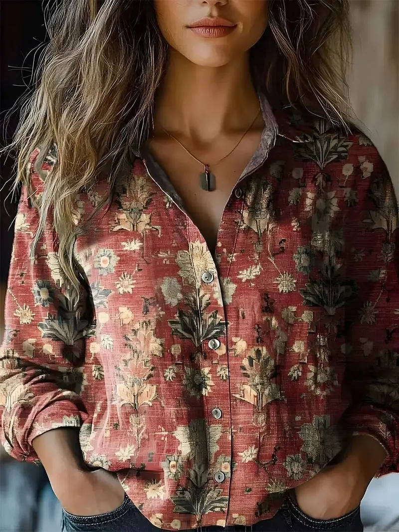 Freya | Elegante und bohemische Blumenmuster Bluse