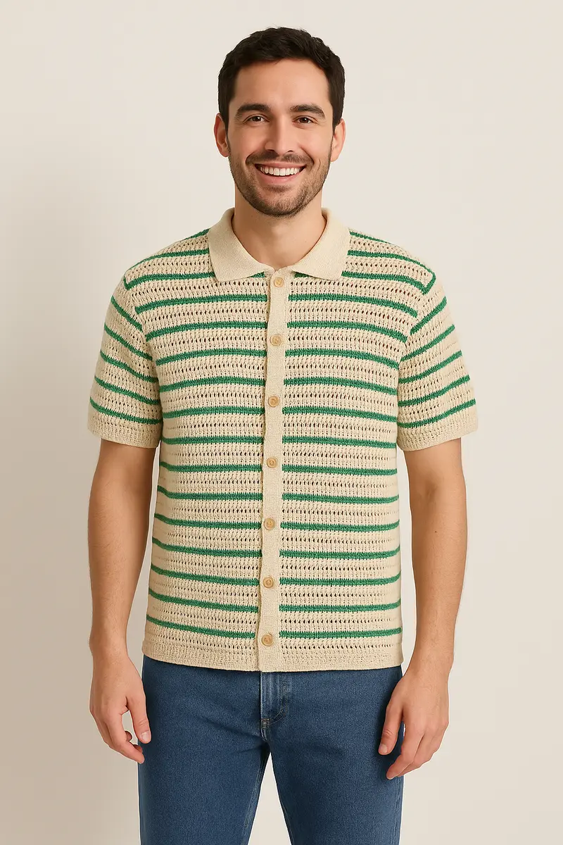 Gehaakt Overhemd met Korte Mouwen en Strepen – Luchtig & Zomers met Retro Charme