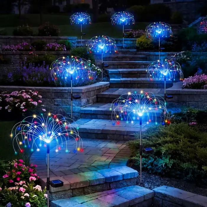 Gekleurde solar tuinlamp – vuurwerkeffect van schemer tot ochtend zonder kabels
